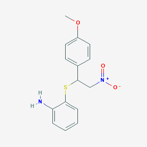 molecular formula C15H16N2O3S B2498744 2-{[1-(4-Methoxyphenyl)-2-nitroethyl]sulfanyl}aniline CAS No. 176261-39-5