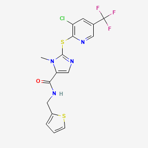 2-((3-Chloro-5-(trifluoromethyl)-2-pyridinyl)sulfanyl)-1-methyl-N-(thiophen-2-ylmethyl)-1H-imidazole-5-carboxamide