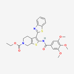 molecular formula C27H27N3O6S2 B2498755 ethyl 3-(benzo[d]thiazol-2-yl)-2-(3,4,5-trimethoxybenzamido)-4,5-dihydrothieno[2,3-c]pyridine-6(7H)-carboxylate CAS No. 864927-32-2