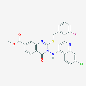 molecular formula C26H18ClFN4O3S B2498766 methyl 3-[(7-chloroquinolin-4-yl)amino]-2-{[(3-fluorophenyl)methyl]sulfanyl}-4-oxo-3,4-dihydroquinazoline-7-carboxylate CAS No. 422279-64-9