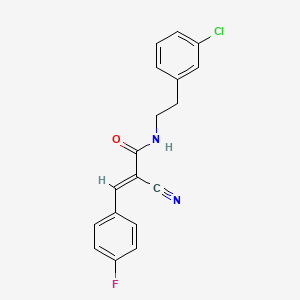 molecular formula C18H14ClFN2O B2498775 (E)-N-[2-(3-chlorophenyl)ethyl]-2-cyano-3-(4-fluorophenyl)prop-2-enamide CAS No. 1181475-90-0