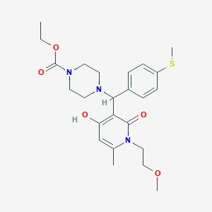 molecular formula C24H33N3O5S B2498785 Ethyl 4-((4-hydroxy-1-(2-methoxyethyl)-6-methyl-2-oxo-1,2-dihydropyridin-3-yl)(4-(methylthio)phenyl)methyl)piperazine-1-carboxylate CAS No. 897735-43-2