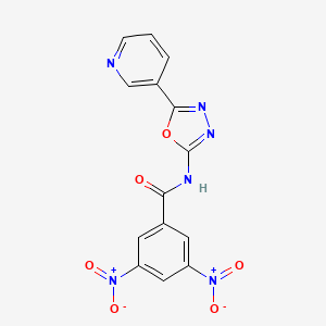 molecular formula C14H8N6O6 B2498795 3,5-dinitro-N-(5-pyridin-3-yl-1,3,4-oxadiazol-2-yl)benzamide CAS No. 887866-10-6