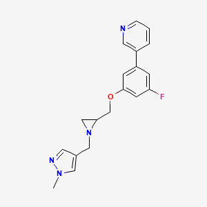 molecular formula C19H19FN4O B2498797 3-[3-Fluoro-5-[[1-[(1-methylpyrazol-4-yl)methyl]aziridin-2-yl]methoxy]phenyl]pyridine CAS No. 2418679-41-9