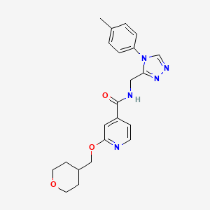 molecular formula C22H25N5O3 B2498798 2-((四氢-2H-吡喃-4-基)甲氧基)-N-((4-(对甲苯基)-4H-1,2,4-三唑-3-基)甲基)异烟酰胺 CAS No. 2034244-28-3