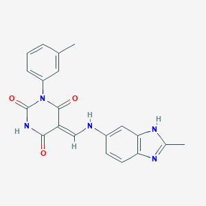 molecular formula C20H17N5O3 B249880 (5Z)-5-[[(2-methyl-3H-benzimidazol-5-yl)amino]methylidene]-1-(3-methylphenyl)-1,3-diazinane-2,4,6-trione 