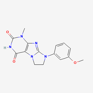 molecular formula C15H15N5O3 B2498804 8-(3-Methoxyphenyl)-1-methyl-1,3,5-trihydroimidazolidino[1,2-h]purine-2,4-dion e CAS No. 879429-79-5