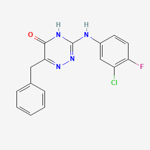 molecular formula C16H12ClFN4O B2498813 6-benzyl-3-((3-chloro-4-fluorophenyl)amino)-1,2,4-triazin-5(4H)-one CAS No. 898640-12-5