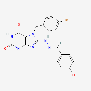 molecular formula C21H19BrN6O3 B2498824 8-{[(1E)-2-(4-methoxyphenyl)-1-azavinyl]amino}-7-[(4-bromophenyl)methyl]-3-met hyl-1,3,7-trihydropurine-2,6-dione CAS No. 949399-98-8
