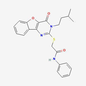 molecular formula C23H23N3O3S B2498829 2-[[3-(3-methylbutyl)-4-oxo-[1]benzofuro[3,2-d]pyrimidin-2-yl]sulfanyl]-N-phenylacetamide CAS No. 899942-08-6