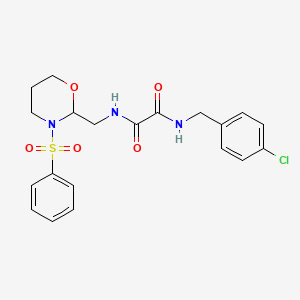 molecular formula C20H22ClN3O5S B2498844 N1-(4-chlorobenzyl)-N2-((3-(phenylsulfonyl)-1,3-oxazinan-2-yl)methyl)oxalamide CAS No. 872880-98-3