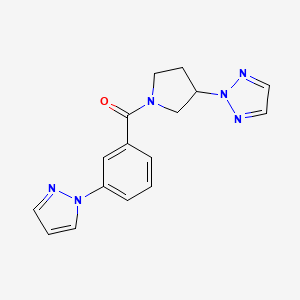 molecular formula C16H16N6O B2498886 (3-(1H-pyrazol-1-yl)phenyl)(3-(2H-1,2,3-triazol-2-yl)pyrrolidin-1-yl)methanone CAS No. 2034347-14-1