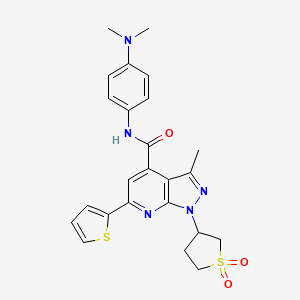 molecular formula C24H25N5O3S2 B2498891 N-(4-(dimethylamino)phenyl)-1-(1,1-dioxidotetrahydrothiophen-3-yl)-3-methyl-6-(thiophen-2-yl)-1H-pyrazolo[3,4-b]pyridine-4-carboxamide CAS No. 1021075-20-6