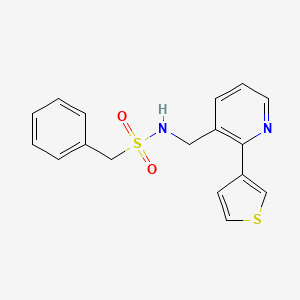 molecular formula C17H16N2O2S2 B2498929 1-phenyl-N-((2-(thiophen-3-yl)pyridin-3-yl)methyl)methanesulfonamide CAS No. 2034435-29-3