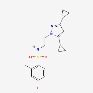 molecular formula C18H22FN3O2S B2498933 N-(2-(3,5-dicyclopropyl-1H-pyrazol-1-yl)ethyl)-4-fluoro-2-methylbenzenesulfonamide CAS No. 2320955-80-2