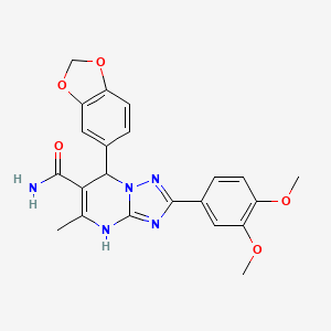 molecular formula C22H21N5O5 B2498940 7-(苯并[d][1,3]二噁唑-5-基)-2-(3,4-二甲氧基苯基)-5-甲基-4,7-二氢-[1,2,4]三嗪并[1,5-a]嘧啶-6-甲酰胺 CAS No. 538319-61-8