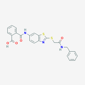 molecular formula C24H19N3O4S2 B249897 2-[(2-{[2-(Benzylamino)-2-oxoethyl]sulfanyl}-1,3-benzothiazol-6-yl)carbamoyl]benzoic acid 