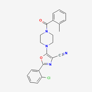 molecular formula C22H19ClN4O2 B2498996 2-(2-氯苯基)-5-(4-(2-甲基苯甲酰)哌嗪-1-基)噁唑-4-碳腈 CAS No. 946277-78-7