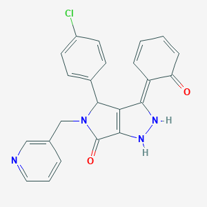 (3Z)-4-(4-chlorophenyl)-3-(6-oxocyclohexa-2,4-dien-1-ylidene)-5-(pyridin-3-ylmethyl)-2,4-dihydro-1H-pyrrolo[3,4-c]pyrazol-6-one
