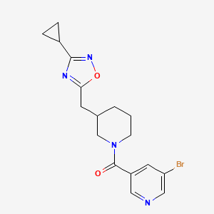 molecular formula C17H19BrN4O2 B2499002 (5-Bromopyridin-3-yl)(3-((3-cyclopropyl-1,2,4-oxadiazol-5-yl)methyl)piperidin-1-yl)methanone CAS No. 1706101-48-5