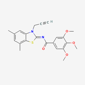 molecular formula C22H22N2O4S B2499007 N-(5,7-二甲基-3-丙-2-炔基-1,3-苯并噻唑-2-基亚甲基)-3,4,5-三甲氧基苯甲酰胺 CAS No. 868377-22-4