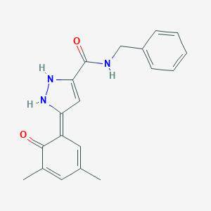 (5Z)-N-benzyl-5-(3,5-dimethyl-6-oxocyclohexa-2,4-dien-1-ylidene)-1,2-dihydropyrazole-3-carboxamide