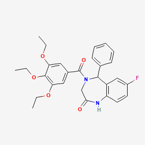molecular formula C28H29FN2O5 B2499012 7-氟-5-苯基-4-(3,4,5-三乙氧基苯甲酰基)-3,5-二氢-1H-1,4-苯并二氮杂螺[4.5]癸-2-酮 CAS No. 533889-88-2