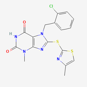 molecular formula C17H14ClN5O2S2 B2499013 7-(2-氯苄基)-3-甲基-8-((4-甲基噻唑-2-基)硫基)-1H-嘌呤-2,6(3H,7H)-二酮 CAS No. 868213-87-0