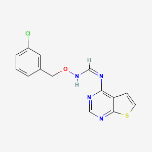 B2499039 N-[(3-chlorophenyl)methoxy]-N'-thieno[2,3-d]pyrimidin-4-ylmethanimidamide CAS No. 477846-34-7