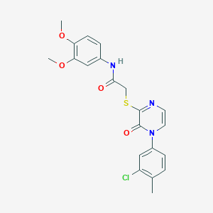 B2499043 2-((4-(3-chloro-4-methylphenyl)-3-oxo-3,4-dihydropyrazin-2-yl)thio)-N-(3,4-dimethoxyphenyl)acetamide CAS No. 899759-09-2