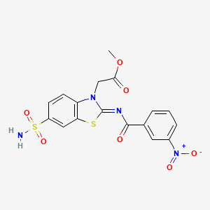molecular formula C17H14N4O7S2 B2499046 (Z)-甲基 2-(2-((3-硝基苯甲酰)亚胺)-6-磺酰基苯并[d]噻唑-3(2H)-基)乙酸酯 CAS No. 887205-72-3