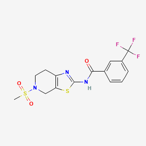 molecular formula C15H14F3N3O3S2 B2499047 N-(5-(甲磺基)-4,5,6,7-四氢噻唑并[5,4-c]吡啶-2-基)-3-(三氟甲基)苯甲酰胺 CAS No. 1428366-62-4