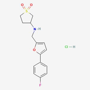molecular formula C15H17ClFNO3S B2499048 3-({[5-(4-Fluorophenyl)furan-2-yl]methyl}amino)-1$l^{6}-thiolane-1,1-dione hydrochloride CAS No. 1177817-31-0