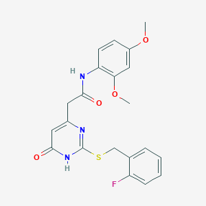 molecular formula C21H20FN3O4S B2499070 N-(2,4-dimethoxyphenyl)-2-(2-((2-fluorobenzyl)thio)-6-oxo-1,6-dihydropyrimidin-4-yl)acetamide CAS No. 1105213-58-8