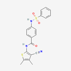 molecular formula C20H17N3O3S2 B2499095 4-苯磺酰胺基-N-(3-氰基-4,5-二甲基噻吩-2-基)苯甲酰胺 CAS No. 886903-78-2