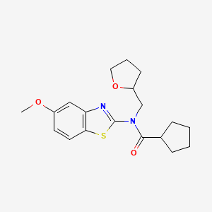 molecular formula C19H24N2O3S B2499102 N-(5-甲氧苯并噻唑-2-基)-N-((环氧丁烷-2-基)甲基)环戊烷甲酰胺 CAS No. 1171788-46-7