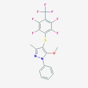 molecular formula C18H11F7N2OS B249912 5-methoxy-3-methyl-1-phenyl-4-{[2,3,5,6-tetrafluoro-4-(trifluoromethyl)phenyl]sulfanyl}-1H-pyrazole 