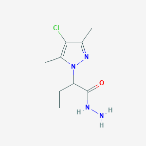 molecular formula C9H15ClN4O B2499120 2-(4-chloro-3,5-dimethyl-1H-pyrazol-1-yl)butanehydrazide CAS No. 1005696-51-4