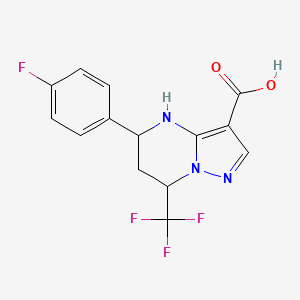 molecular formula C14H11F4N3O2 B2499151 5-(4-Fluorophenyl)-7-(trifluoromethyl)-4,5,6,7-tetrahydropyrazolo[1,5-a]pyrimidine-3-carboxylic acid CAS No. 332853-71-1