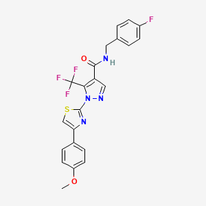 molecular formula C22H16F4N4O2S B2499155 N-(4-氟苄基)-1-[4-(4-甲氧基苯基)-1,3-噻唑-2-基]-5-(三氟甲基)-1H-吡唑-4-甲酰胺 CAS No. 321848-22-0