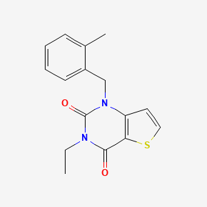 molecular formula C16H16N2O2S B2499171 3-Ethyl-1-[(2-methylphenyl)methyl]thieno[3,2-d]pyrimidine-2,4-dione CAS No. 879135-82-7