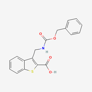 molecular formula C18H15NO4S B2499178 3-(Phenylmethoxycarbonylaminomethyl)-1-benzothiophene-2-carboxylic acid CAS No. 2287298-38-6