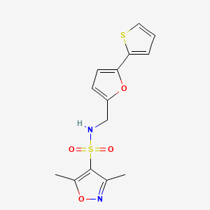 molecular formula C14H14N2O4S2 B2499179 3,5-dimethyl-N-((5-(thiophen-2-yl)furan-2-yl)methyl)isoxazole-4-sulfonamide CAS No. 2034593-01-4