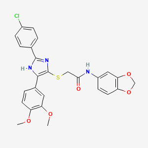 N-(1,3-benzodioxol-5-yl)-2-[[2-(4-chlorophenyl)-5-(3,4-dimethoxyphenyl)-1H-imidazol-4-yl]sulfanyl]acetamide