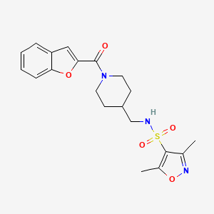 molecular formula C20H23N3O5S B2499189 N-((1-(benzofuran-2-carbonyl)piperidin-4-yl)methyl)-3,5-dimethylisoxazole-4-sulfonamide CAS No. 1235637-89-4