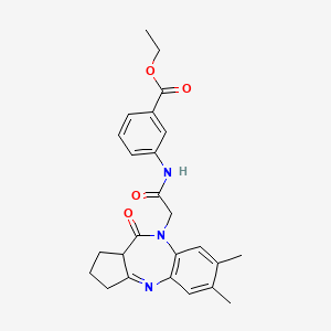 molecular formula C25H27N3O4 B2499200 ethyl 3-{[(6,7-dimethyl-10-oxo-2,3,10,10a-tetrahydrobenzo[b]cyclopenta[e][1,4]diazepin-9(1H)-yl)acetyl]amino}benzoate CAS No. 1251601-98-5