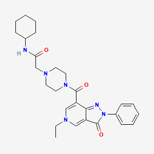 molecular formula C27H34N6O3 B2499217 N-cyclohexyl-2-(4-(5-ethyl-3-oxo-2-phenyl-3,5-dihydro-2H-pyrazolo[4,3-c]pyridine-7-carbonyl)piperazin-1-yl)acetamide CAS No. 1040649-18-0
