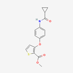 molecular formula C16H15NO4S B2499228 Methyl 3-{4-[(cyclopropylcarbonyl)amino]phenoxy}-2-thiophenecarboxylate CAS No. 900015-14-7