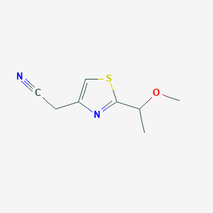 molecular formula C8H10N2OS B2499235 2-[2-(1-甲氧基乙基)-1,3-噻唑-4-基]乙腈 CAS No. 1376155-87-1