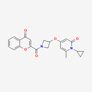 molecular formula C22H20N2O5 B2499243 1-cyclopropyl-6-methyl-4-((1-(4-oxo-4H-chromene-2-carbonyl)azetidin-3-yl)oxy)pyridin-2(1H)-one CAS No. 2034387-33-0